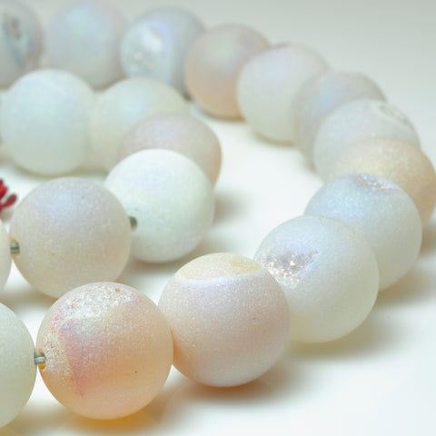 YesBeads Druzy Agate titanium coated agate matte round beads 8mm 12mm 15"