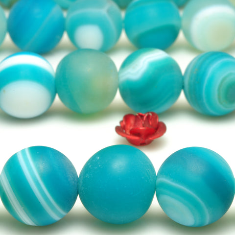 YesBeads Blue Banded Agate matte round beads gemstone 6mm-10mm 15"