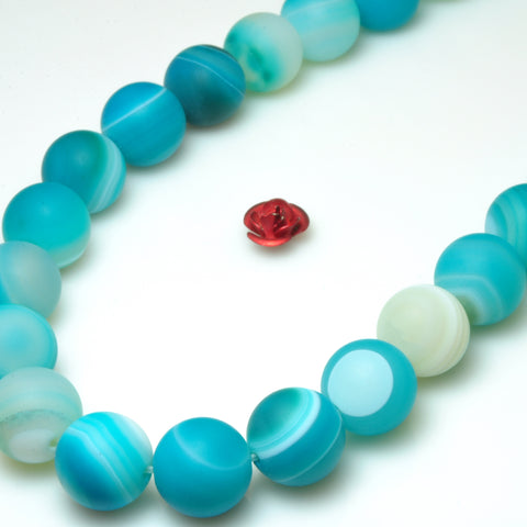 YesBeads Blue Banded Agate matte round beads gemstone 6mm-10mm 15"