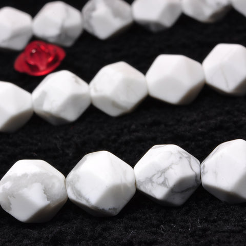 YesBeads Natural White Howlite star cut faceted matte nugget beads gemstone wholesale 15"