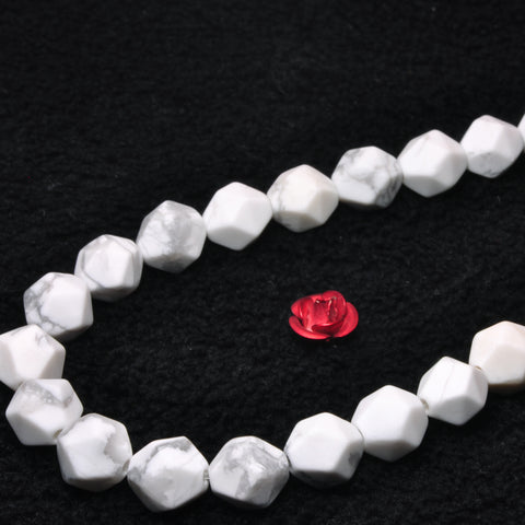 YesBeads Natural White Howlite star cut faceted matte nugget beads gemstone wholesale 15"