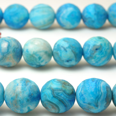 YesBeads Blue Crazy Lace Agate matte faceted round beads gemstone wholesale jewelry 15"