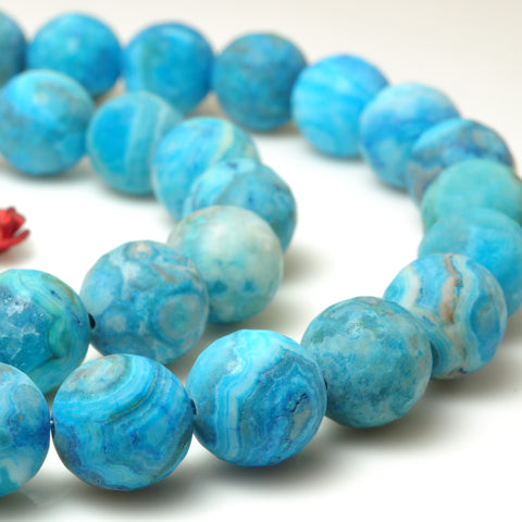 YesBeads Blue Crazy Lace Agate matte faceted round beads gemstone wholesale jewelry 15"