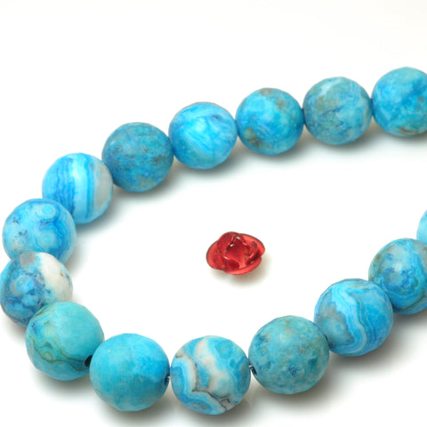 YesBeads Blue Crazy Lace Agate matte faceted round beads gemstone wholesale jewelry 15"