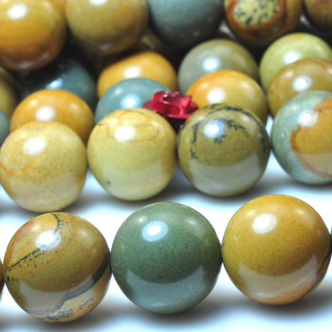 YesBeads Natural Picture Jasper United States gemstone smooth round beads 15"