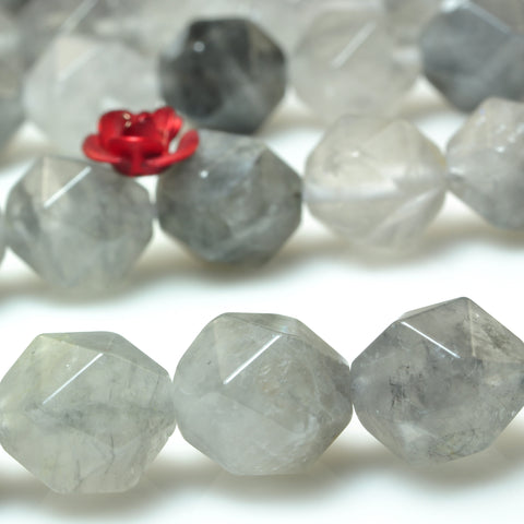 YesBeads Natural Gray Rock Crystal star cut faceted nugget beads gemstone 8mm 10mm 15"