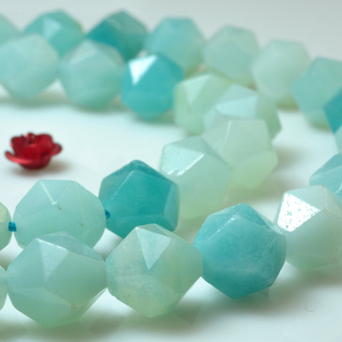 YesBeads natural green Amazonite gemstone star cut faceted nugget beads wholesale 15"