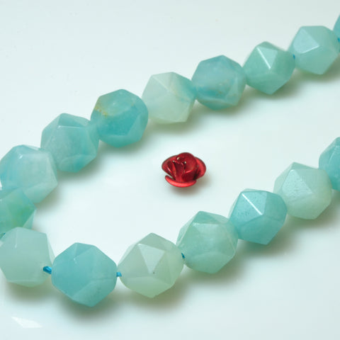 YesBeads natural green Amazonite gemstone star cut faceted nugget beads wholesale 15"