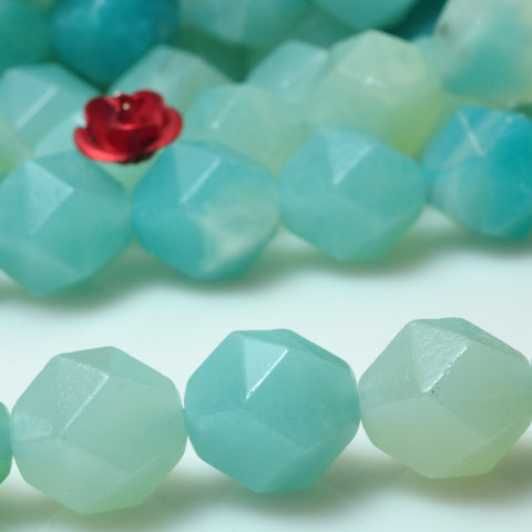 YesBeads natural green Amazonite gemstone star cut faceted nugget beads wholesale 15"