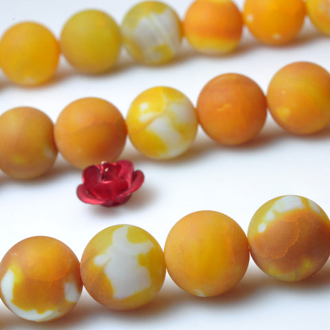 YesBeads Yellow Fire Agate matte round beads gemstone 8mm 15"
