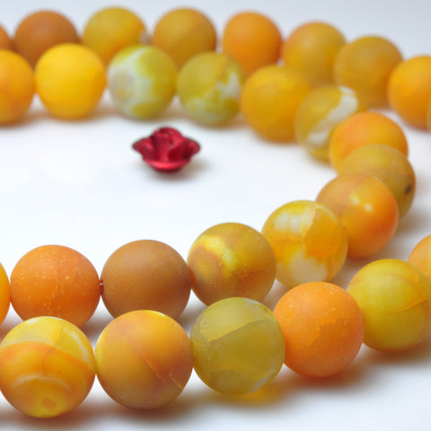 YesBeads Yellow Fire Agate matte round beads gemstone 8mm 15"