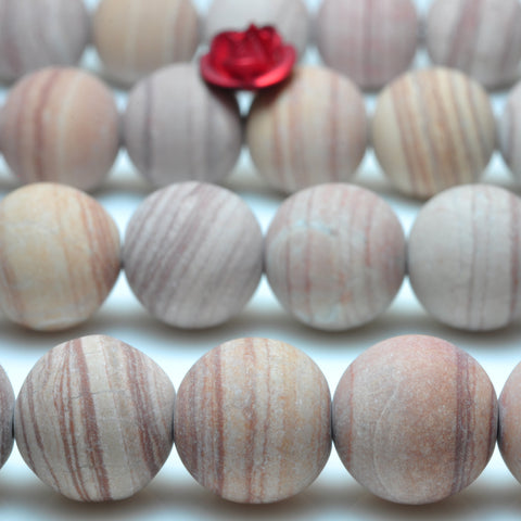 YesBeads Pink Banded Jasper matte round beads gemstone 6mm-10mm 15"