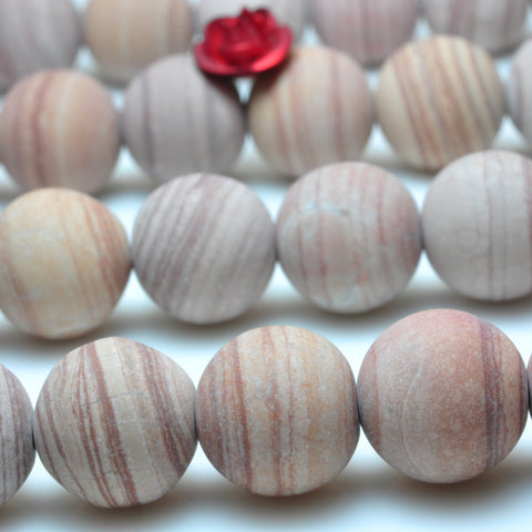 YesBeads Pink Banded Jasper matte round beads gemstone 6mm-10mm 15"