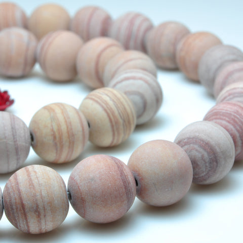 YesBeads Pink Banded Jasper matte round beads gemstone 6mm-10mm 15"