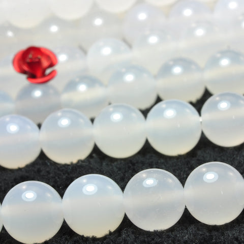 YesBeads Natural White Agate smooth round beads gemstone jewelry 6mm-12mm 15"