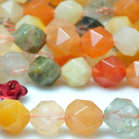 YesBeads Natural Rainbow Crystal Quartz Chalcedony mix gemstone star cut faceted nugget beads wholesale 15"
