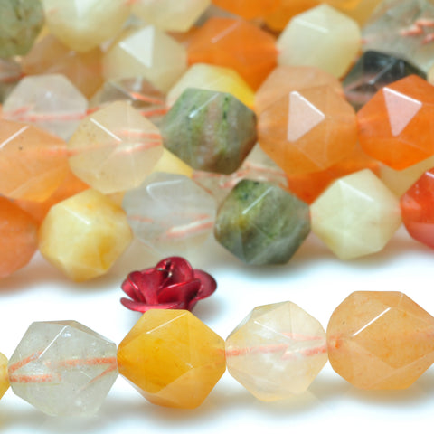 YesBeads Natural Rainbow Crystal Quartz Chalcedony mix gemstone star cut faceted nugget beads wholesale 15"
