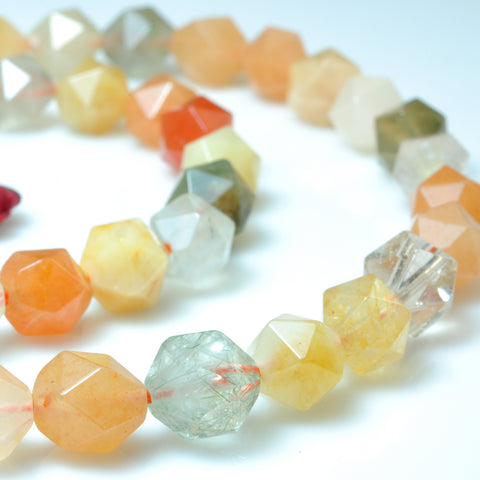YesBeads Natural Rainbow Crystal Quartz Chalcedony mix gemstone star cut faceted nugget beads wholesale 15"