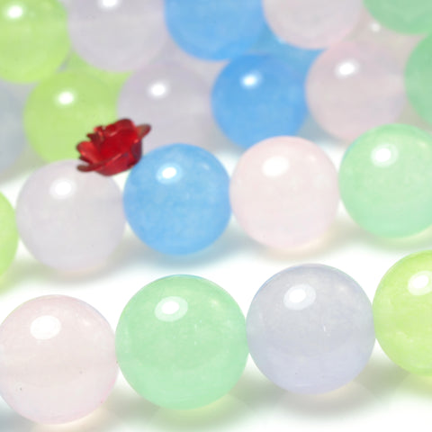 YesBeads Rainbow Jade multicolor mix gemstone smooth round loose beads wholesale jewelry making 15"