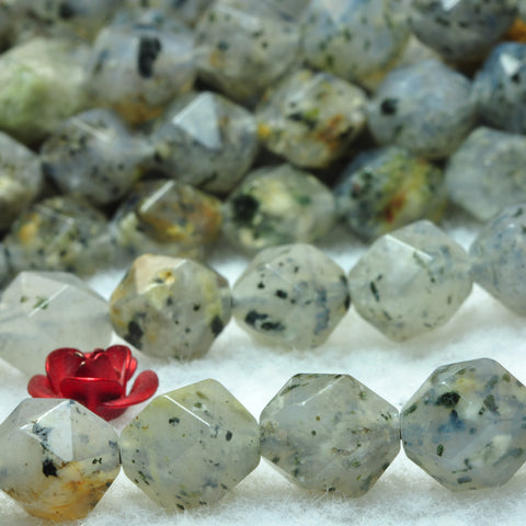 YesBeads Natural Black spot Agate star cut faceted nugget beads gemstone wholesale 15"
