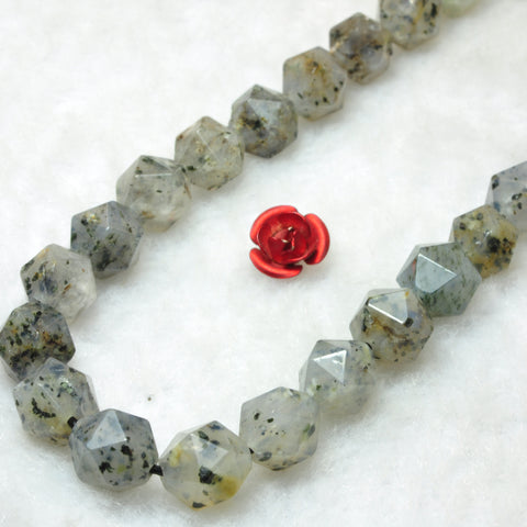 YesBeads Natural Black spot Agate star cut faceted nugget beads gemstone wholesale 15"
