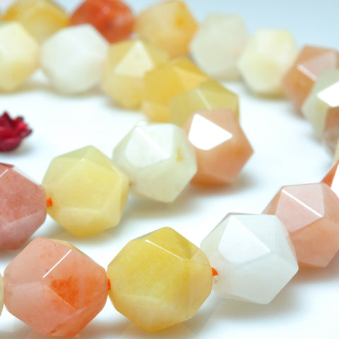 YesBeads Natural Gold Silk Jade star cut faceted nugget beads yellow gemstone 15"