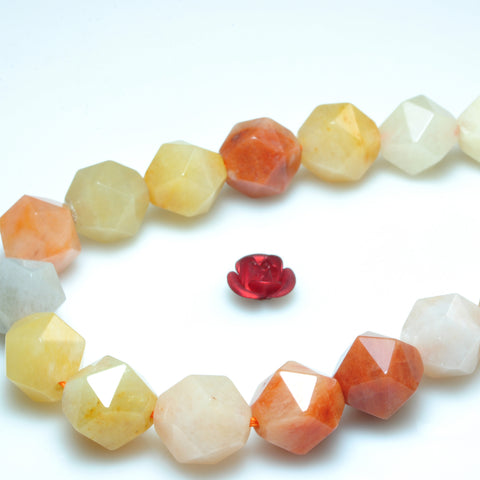 YesBeads Natural Gold Silk Jade star cut faceted nugget beads yellow gemstone 15"