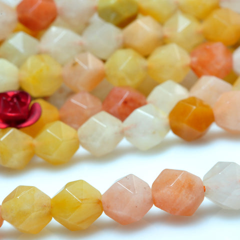 YesBeads Natural Gold Silk Jade star cut faceted nugget beads yellow gemstone 15"