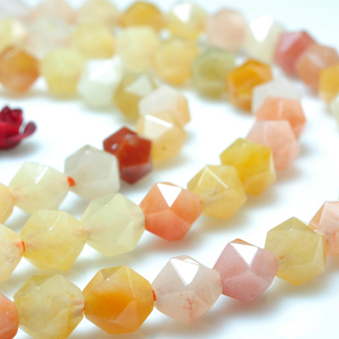 YesBeads Natural Gold Silk Jade star cut faceted nugget beads yellow gemstone 15"