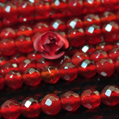 YesBeads Natural Carnelian faceted round beads wholesale gemstone jewelry 15"