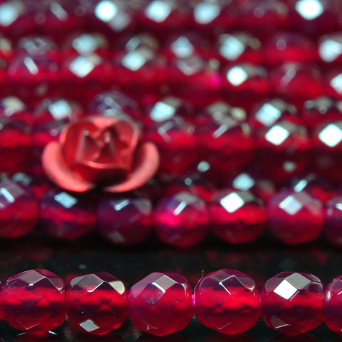 YesBeads Rose Red Agate faceted round loose beads wholesale gemstone jewelry 15"