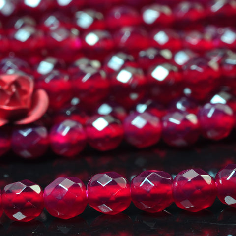 YesBeads Rose Red Agate faceted round loose beads wholesale gemstone jewelry 15"