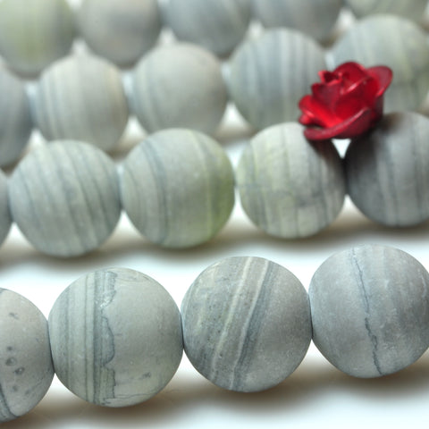 YesBeads Gray Banded Jasper matte round beads gemstone 6-10mm 15"