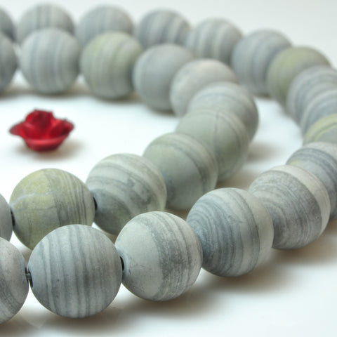 YesBeads Gray Banded Jasper matte round beads gemstone 6-10mm 15"