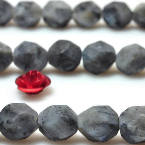 YesBeads Natural Black Labradorite star cut faceted matte nugget beads wholesale gemstone jewelry making 15"