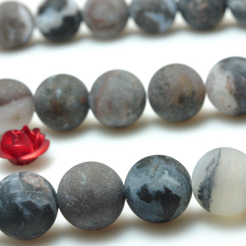 YesBeads natural black white Zebra Agate matte round loose beads gemstone wholesale jewelry making 15"