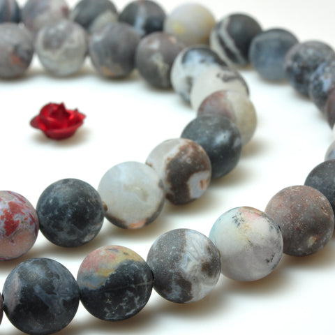YesBeads natural black white Zebra Agate matte round loose beads gemstone wholesale jewelry making 15"