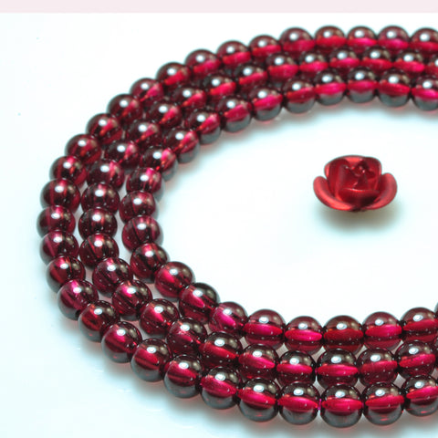 YesBeads Nautral Red Garnet AAAAAA grade smooth round loose beads wholesale gemstone jewelry making 15"