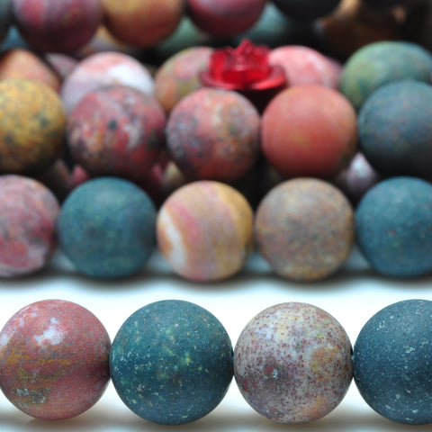 YesBeads Natural Ocean Agate matte round beads gemstone 8mm 10mm 15"