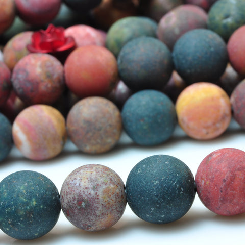 YesBeads Natural Ocean Agate matte round beads gemstone 8mm 10mm 15"