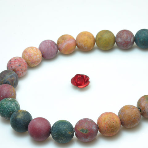 YesBeads Natural Ocean Agate matte round beads gemstone 8mm 10mm 15"