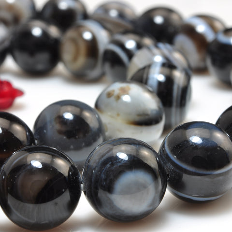 YesBeads Natural Black Eye Banded Agate smooth round beads gemstone 6-16mm 15"