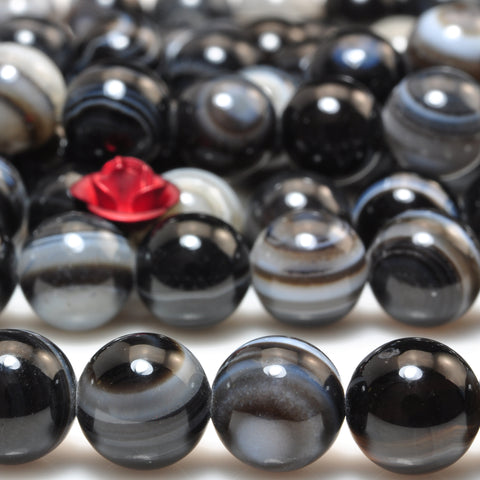 YesBeads Natural Black Eye Banded Agate smooth round beads gemstone 6-16mm 15"