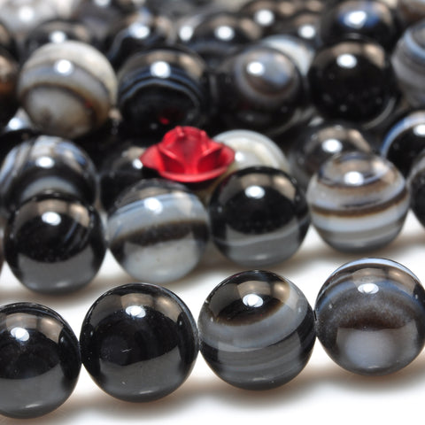 YesBeads Natural Black Eye Banded Agate smooth round beads gemstone 6-16mm 15"