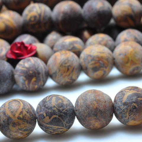 YesBeads Natural Rubber stone matte round beads gemstone 8mm 10mm 15"