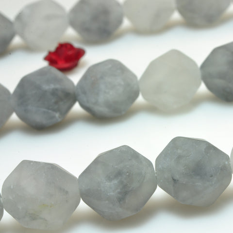 YesBeads Natural Gray Rock Crystal matte star cut faceted nugget beads 8mm 10mm 15"