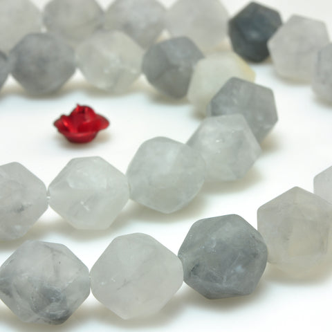 YesBeads Natural Gray Rock Crystal matte star cut faceted nugget beads 8mm 10mm 15"