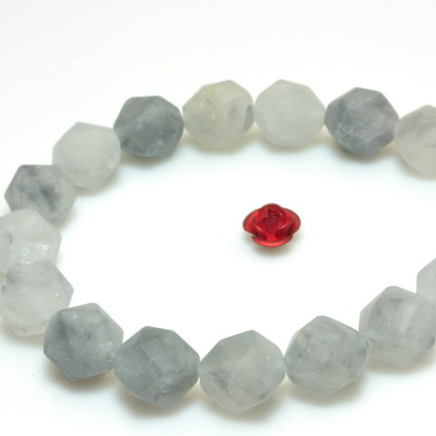 YesBeads Natural Gray Rock Crystal matte star cut faceted nugget beads 8mm 10mm 15"
