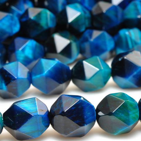 YesBeads Blue Tiger Eye star cut faceted nugget beads gemstone 6mm-10mm 15"