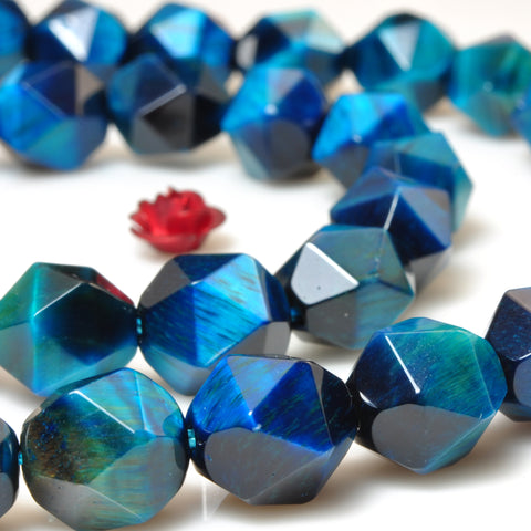 YesBeads Blue Tiger Eye star cut faceted nugget beads gemstone 6mm-10mm 15"